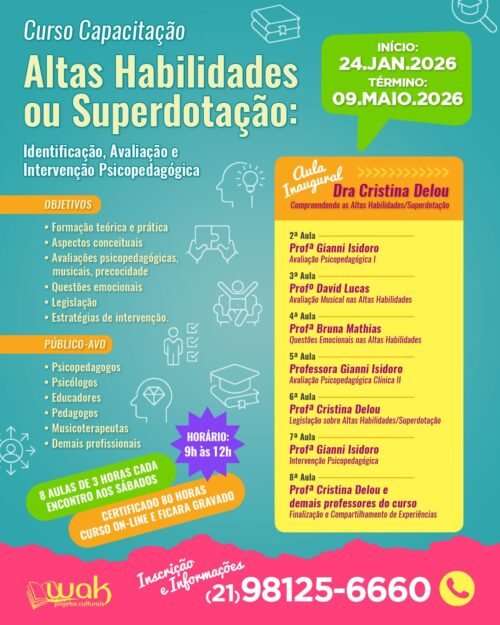 Curso Capacitação on-line: "Altas Habilidades ou Superdotação: Identificação, Avaliação e Intervenção Psicopedagógica" - Dra Cristina Delou