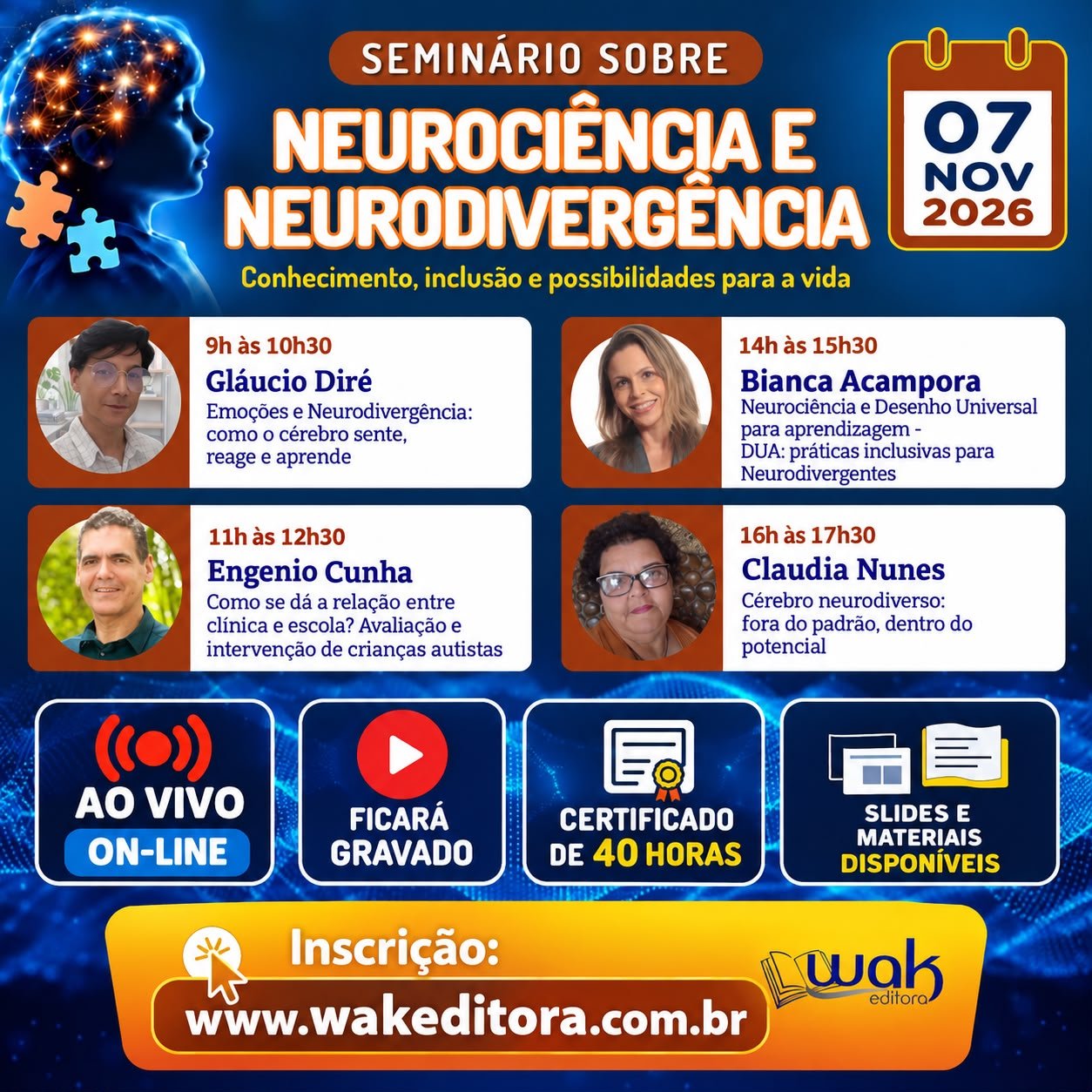 SEMINÁRIO ON-LINE E AO VIVO:NEUROCIÊNCIA E NEURODIVERGÊNCIA